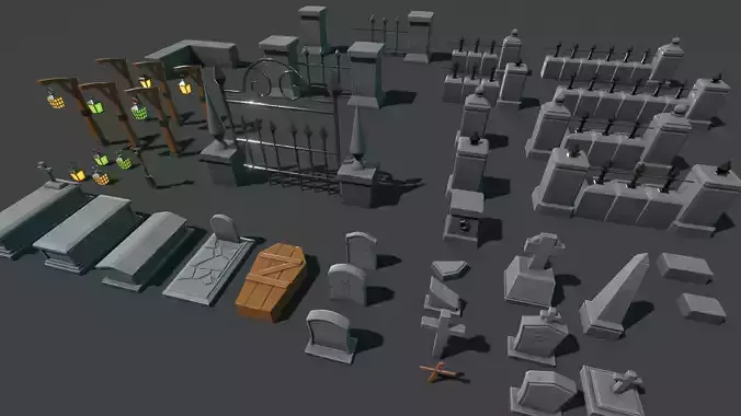 Stylized 3D Cemetery Graveyard Pack Low-poly