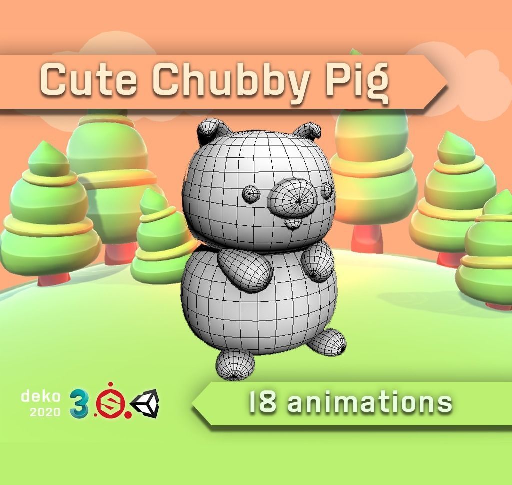 Cute Chubby Pig Low-poly 3D model_3