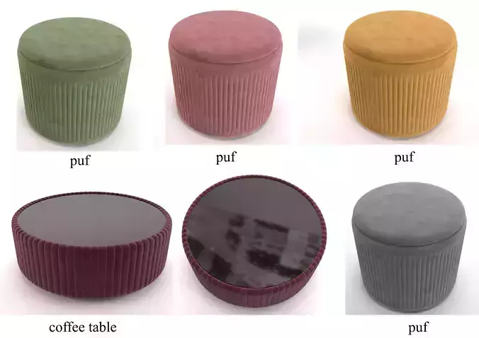 Fabric Pouf  coffee table set