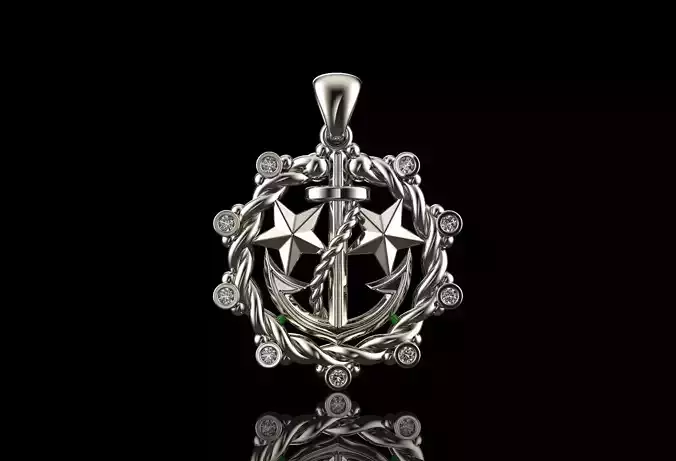 pendant gold with anchor and diamonds 3D print model