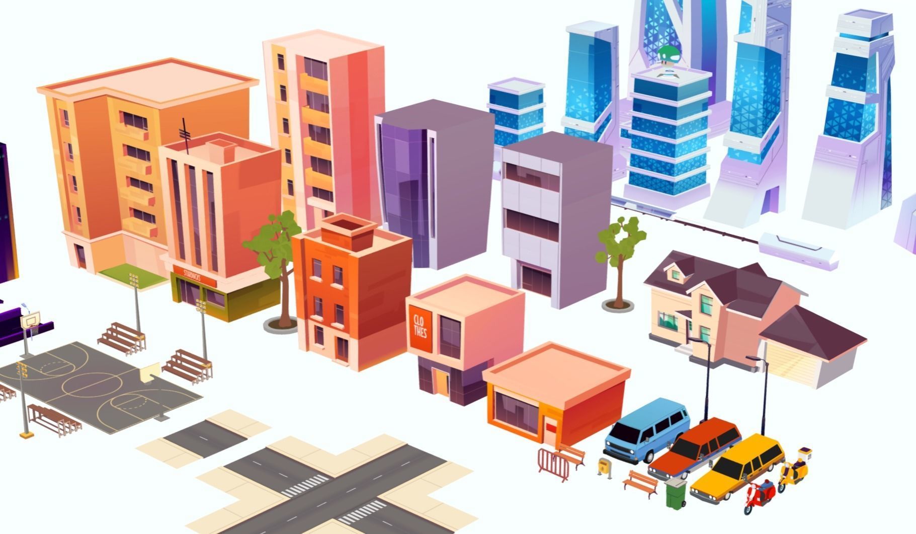 Lowpoly City buildings stylized assets game ready  Low-poly 3D model_2