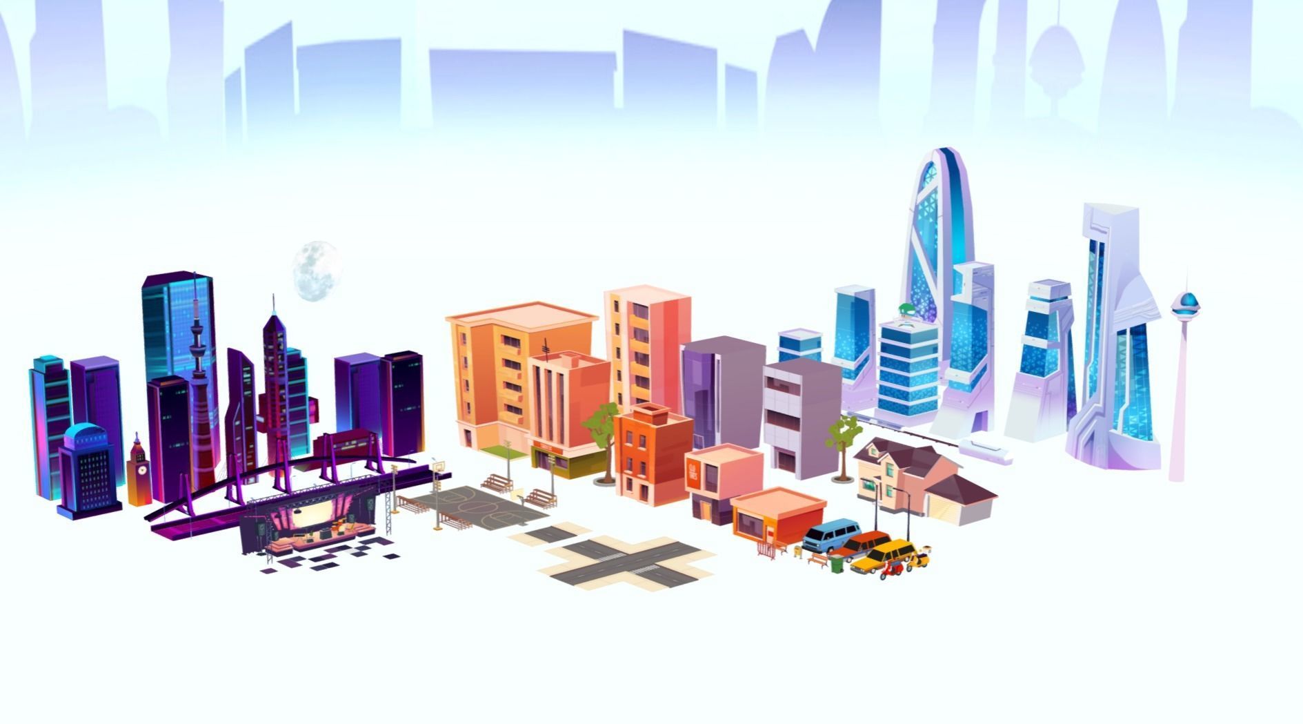 Lowpoly City buildings stylized assets game ready  Low-poly 3D model_1