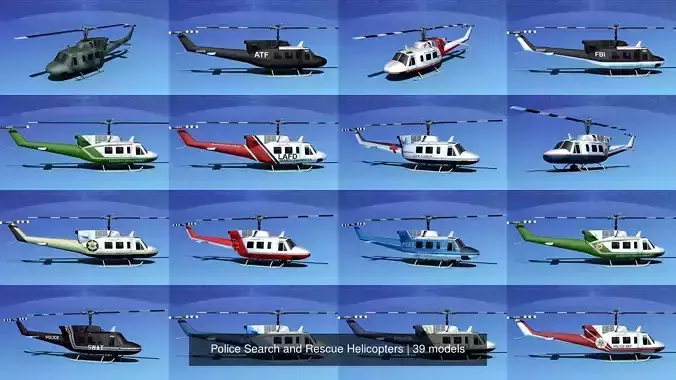 39 Police Search and Rescue Helicopters 3D Model Collection