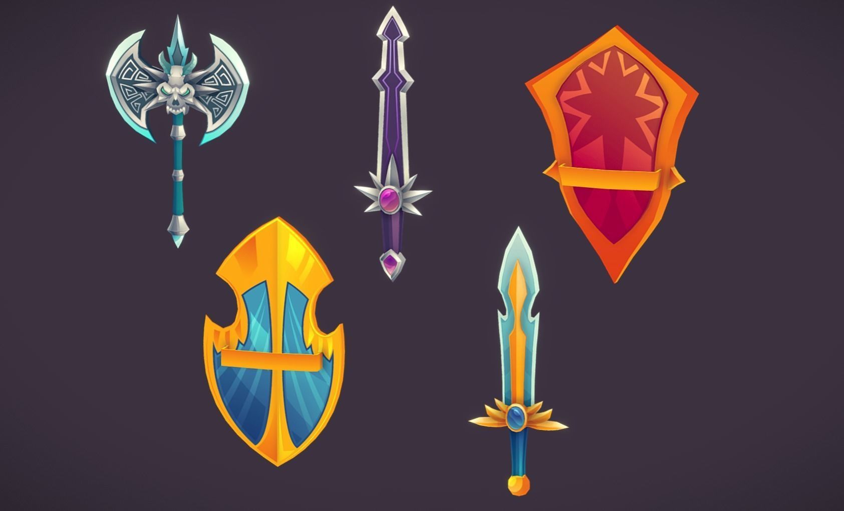 lowpoly Weapons medieval sword shield armor game ready assets  Low-poly 3D model_3