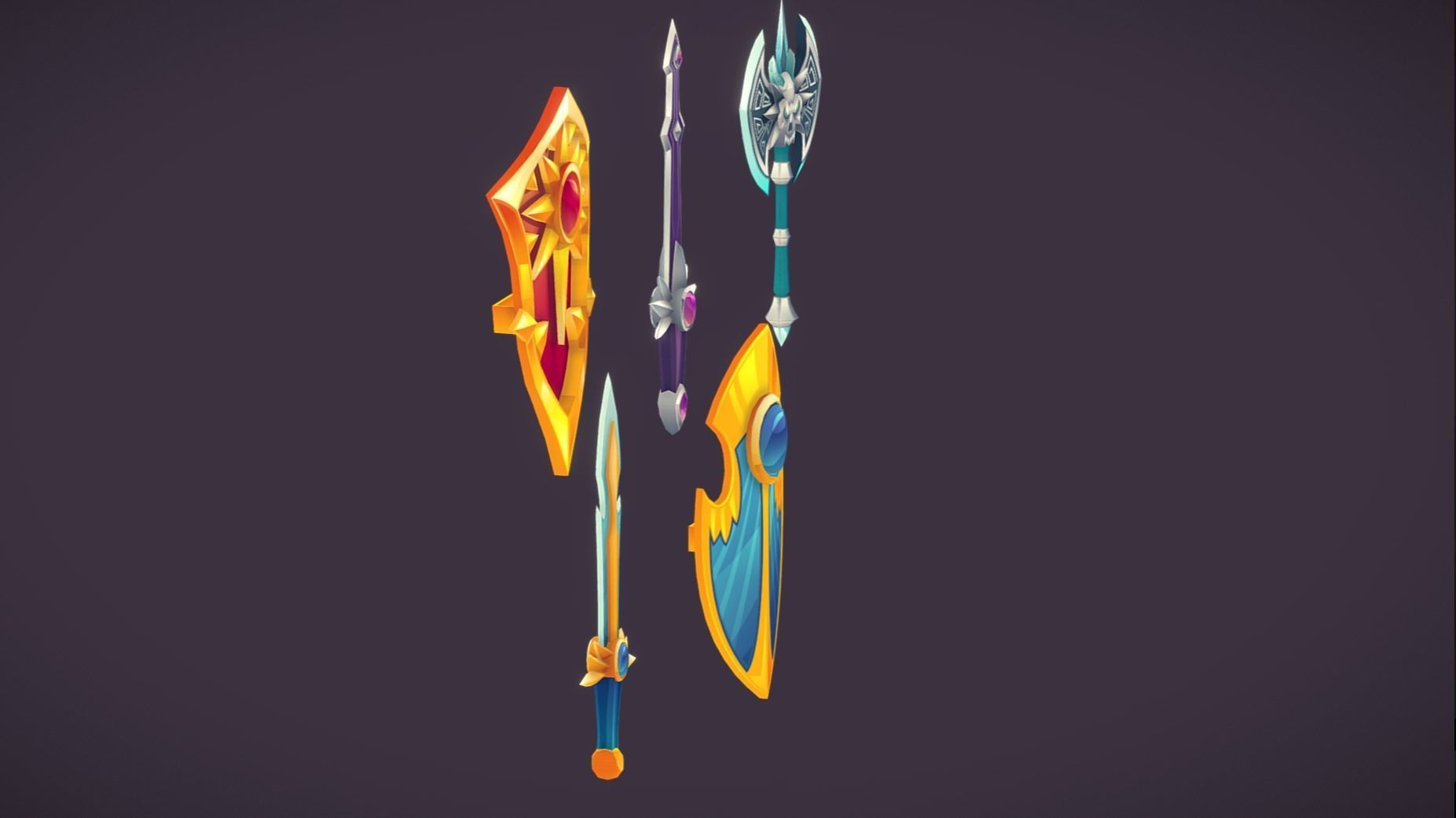 lowpoly Weapons medieval sword shield armor game ready assets  Low-poly 3D model_2