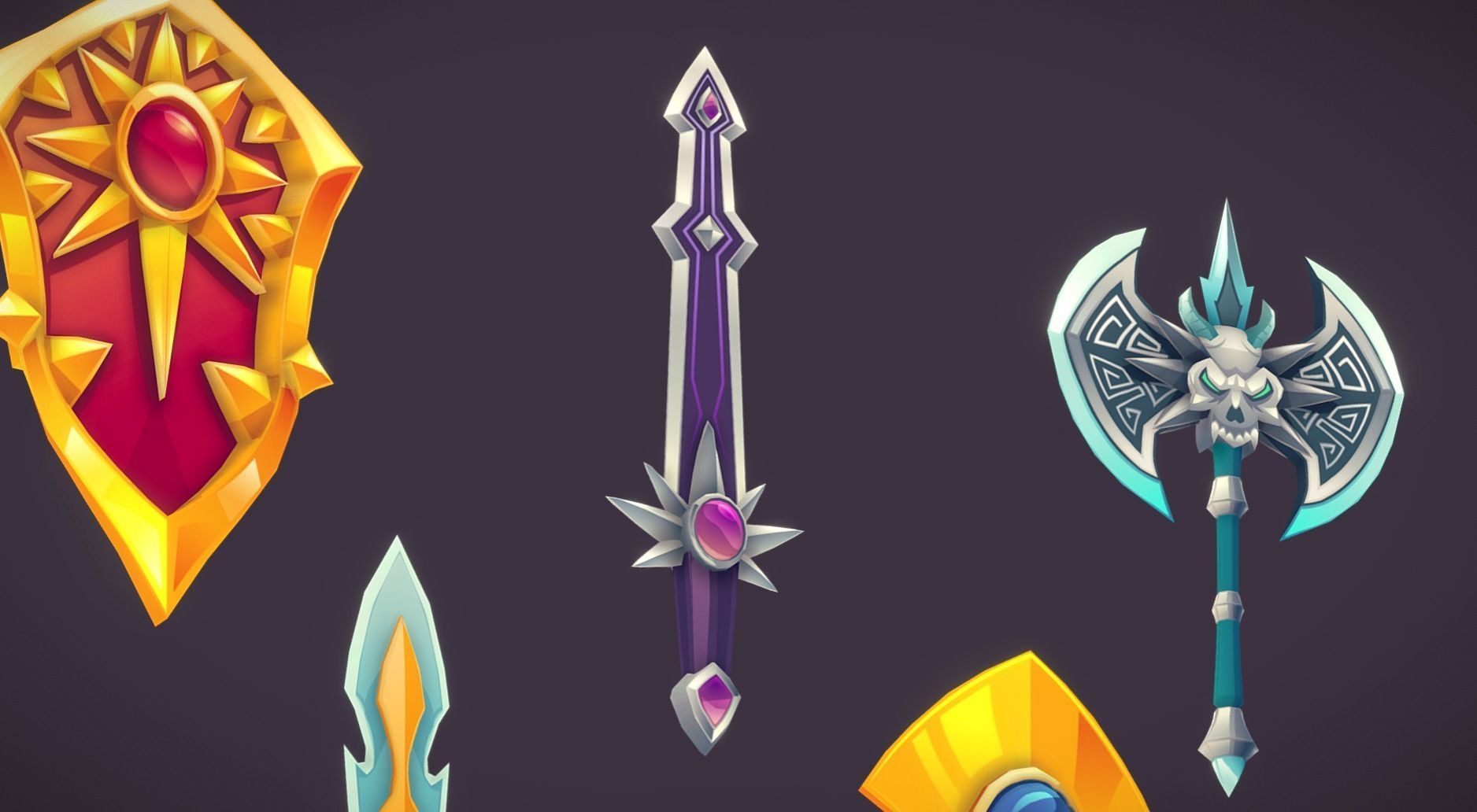 lowpoly Weapons medieval sword shield armor game ready assets  Low-poly 3D model_1