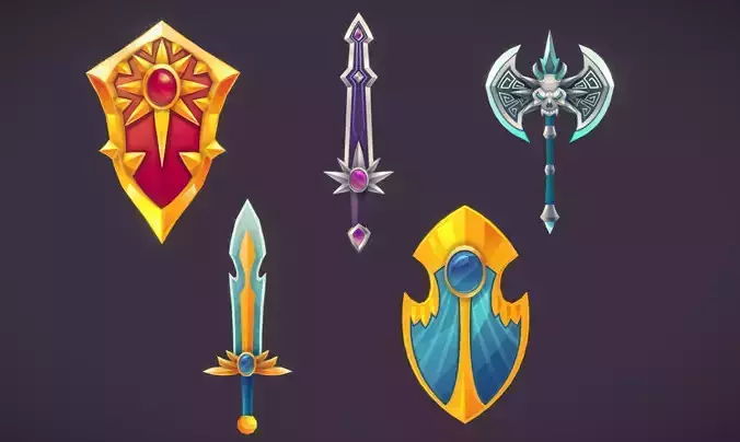 lowpoly Weapons medieval sword shield armor game ready assets 