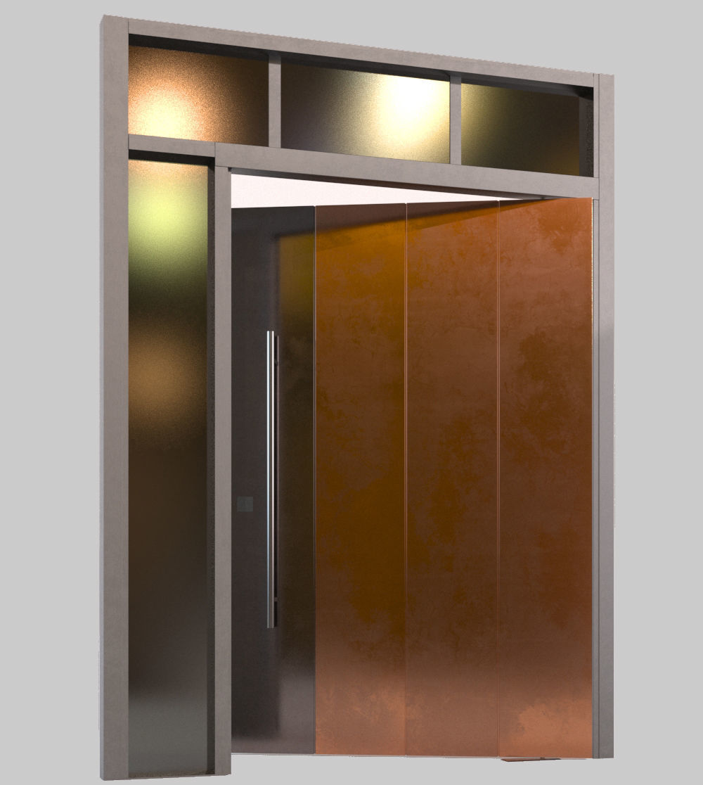 Entrance Copper pivot Door 3D model_2