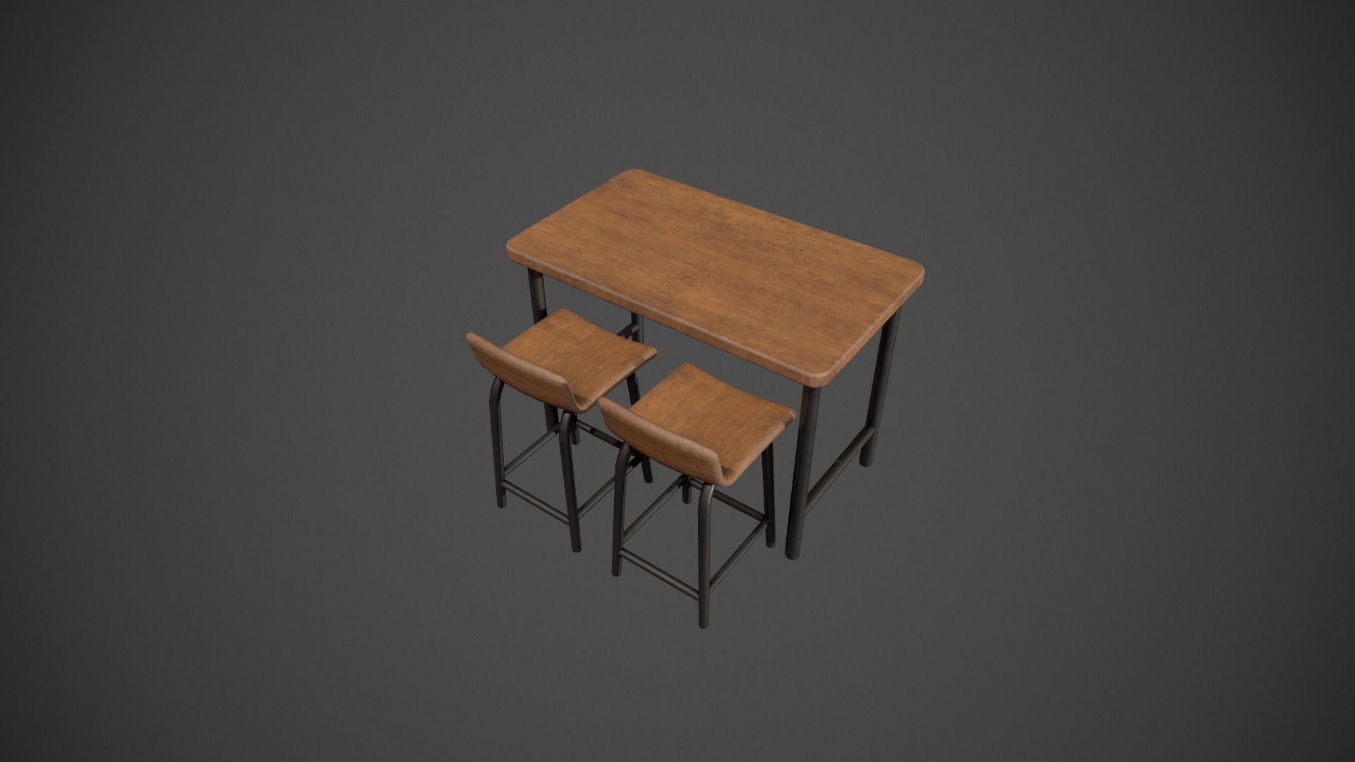 Wooden and Dark Metal Breakfast Bar Low-poly 3D model_4