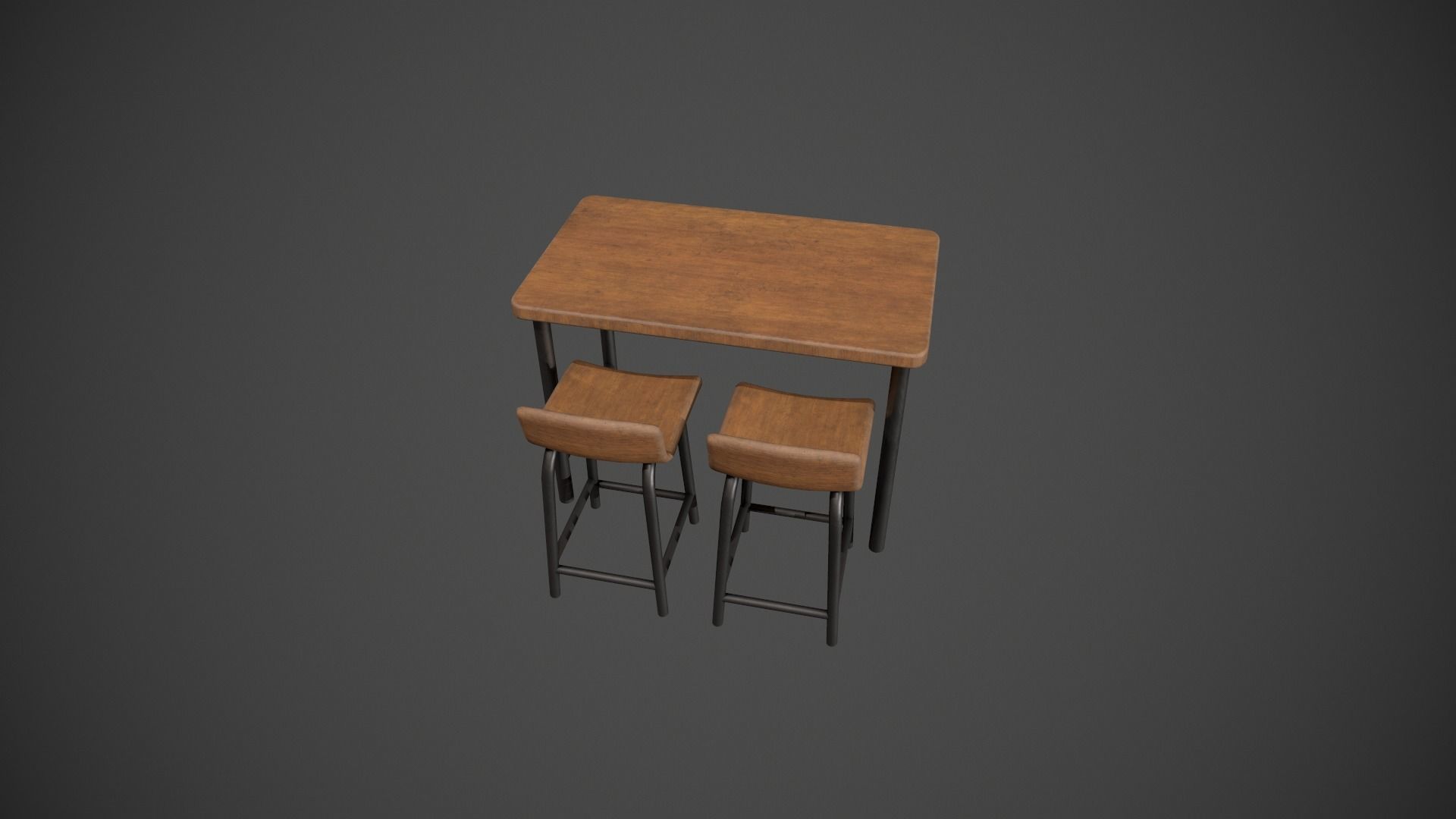 Wooden and Dark Metal Breakfast Bar Low-poly 3D model_3