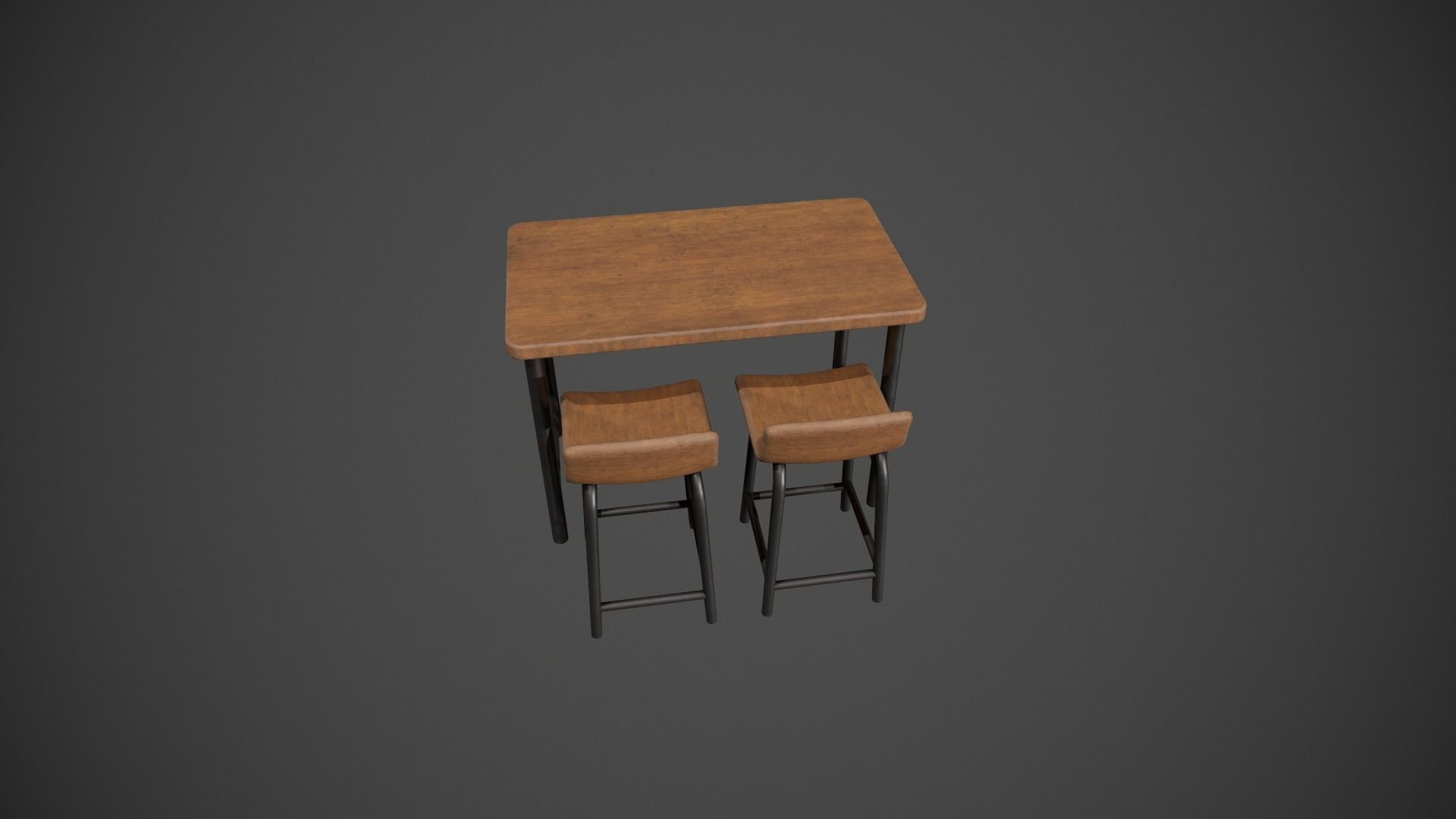 Wooden and Dark Metal Breakfast Bar Low-poly 3D model_9