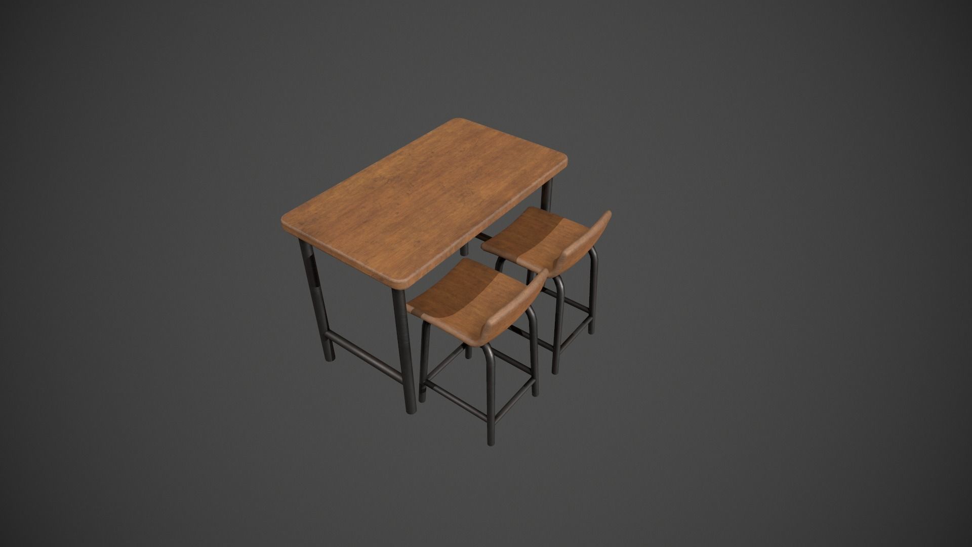 Wooden and Dark Metal Breakfast Bar Low-poly 3D model_6
