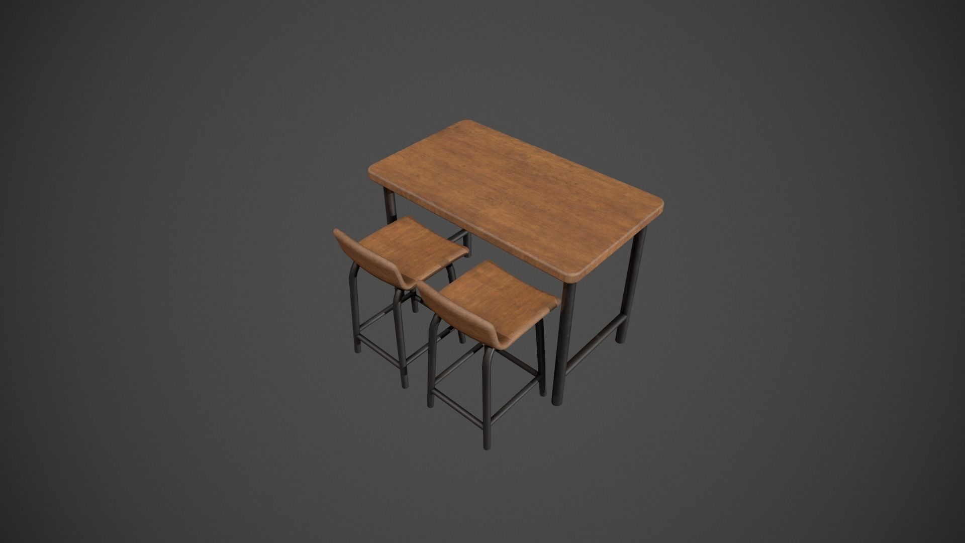Wooden and Dark Metal Breakfast Bar Low-poly 3D model_1