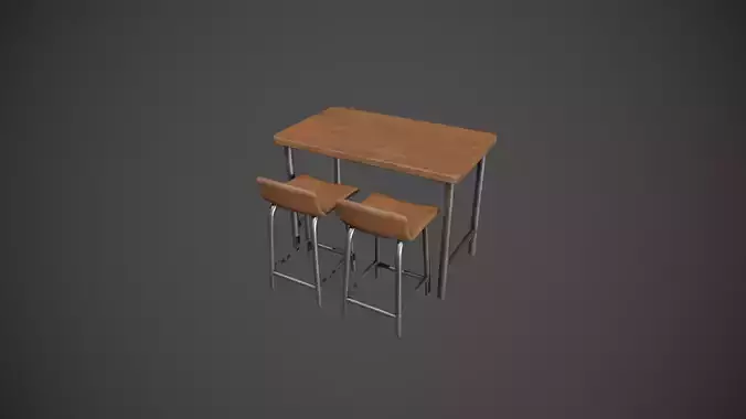 Wooden and Light Metal Breakfast Bar Low-poly 3D model