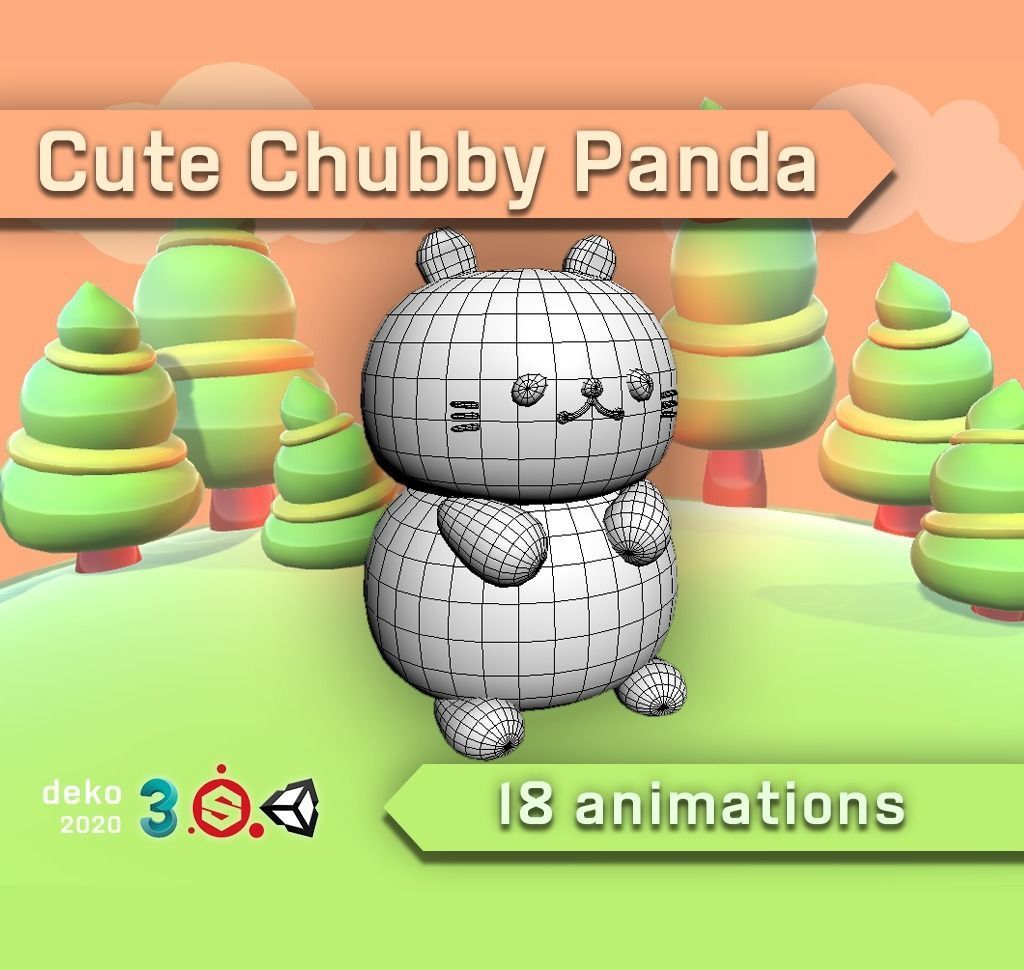 Cute Chubby Panda Low-poly 3D model_3