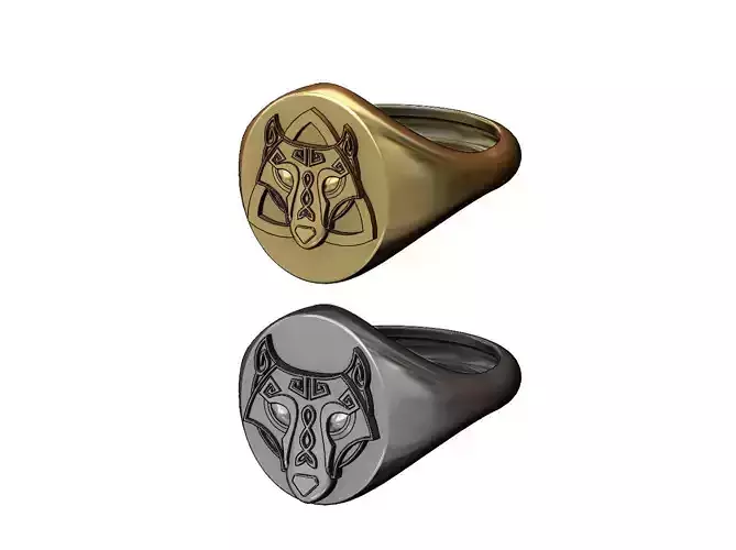 Oval viking wolf signet ring 3D print model