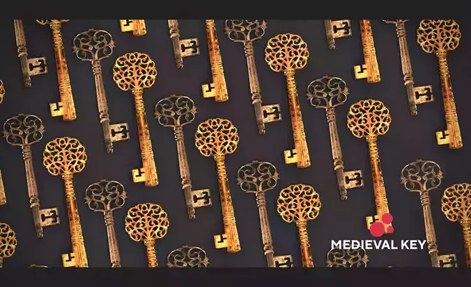 Medieval Keys Set 05 AR low-poly 3D model Low-poly 3D model Low-poly 3D model