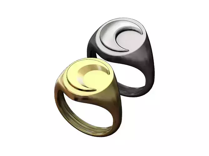 Oval Crescent moon signet ring