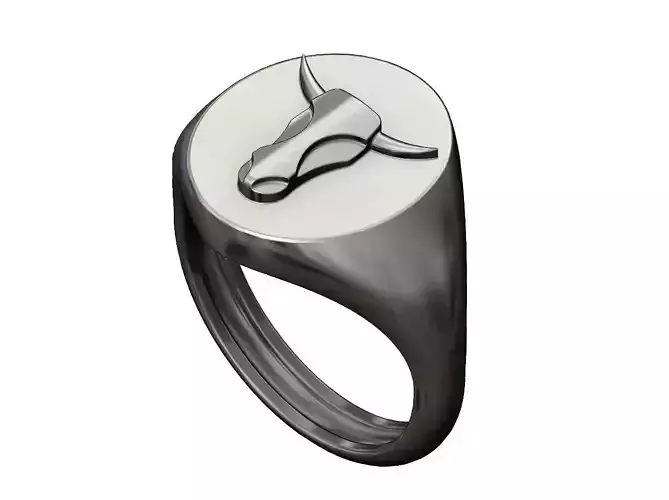 Oval Minimalist Bull head signet ring