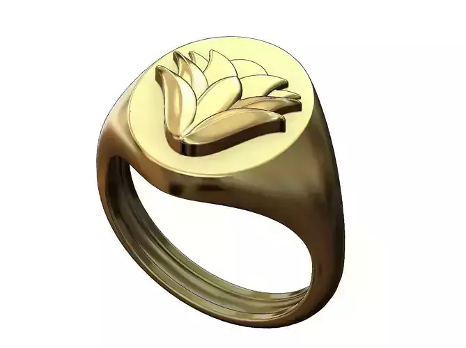 Oval Mhendi flower signet ring 3D