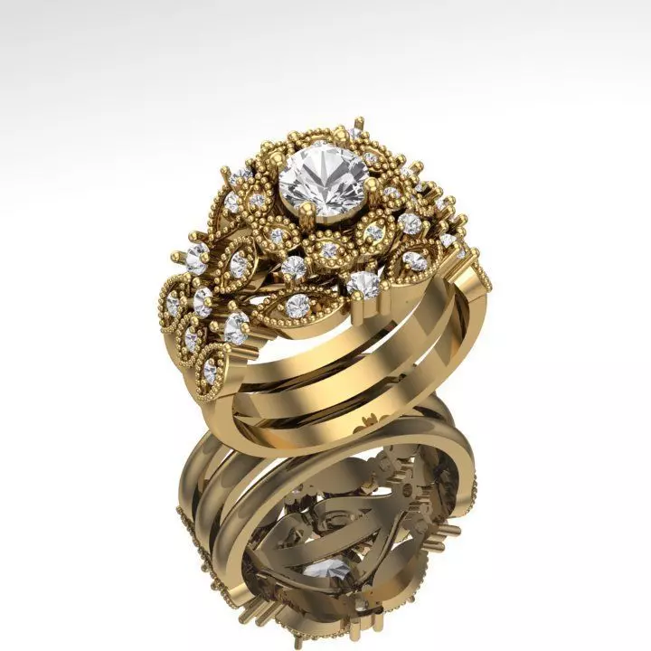 Diamond engagement and wedding band ring set 3D print Model 3D print model_0