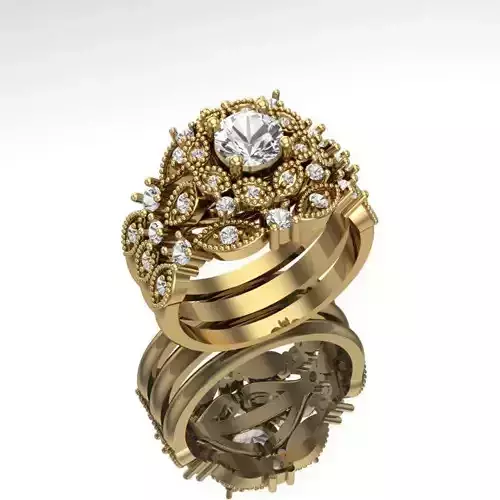 Diamond engagement and wedding band ring set 3D print Model