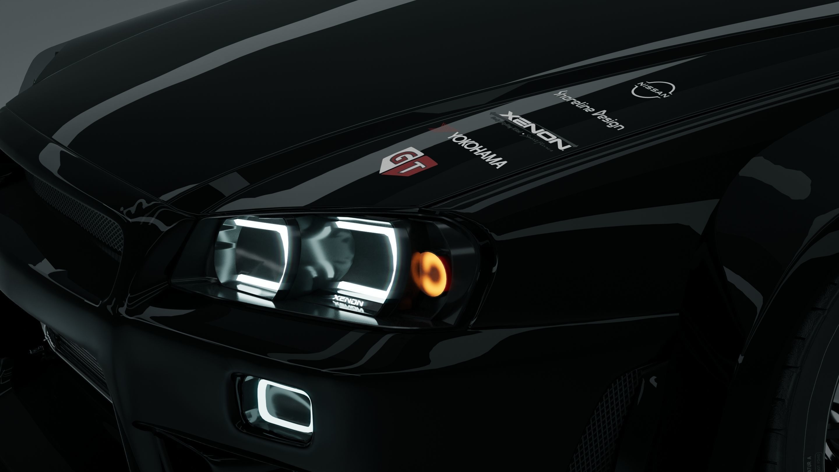 Nissan R34 Skyline widebody twin turbo 3D model_5