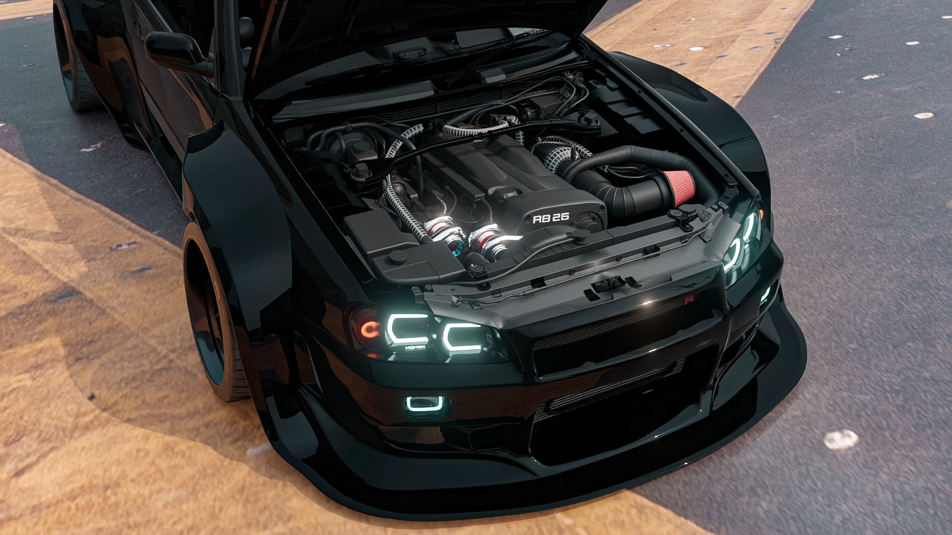 Nissan R34 Skyline widebody twin turbo 3D model_10