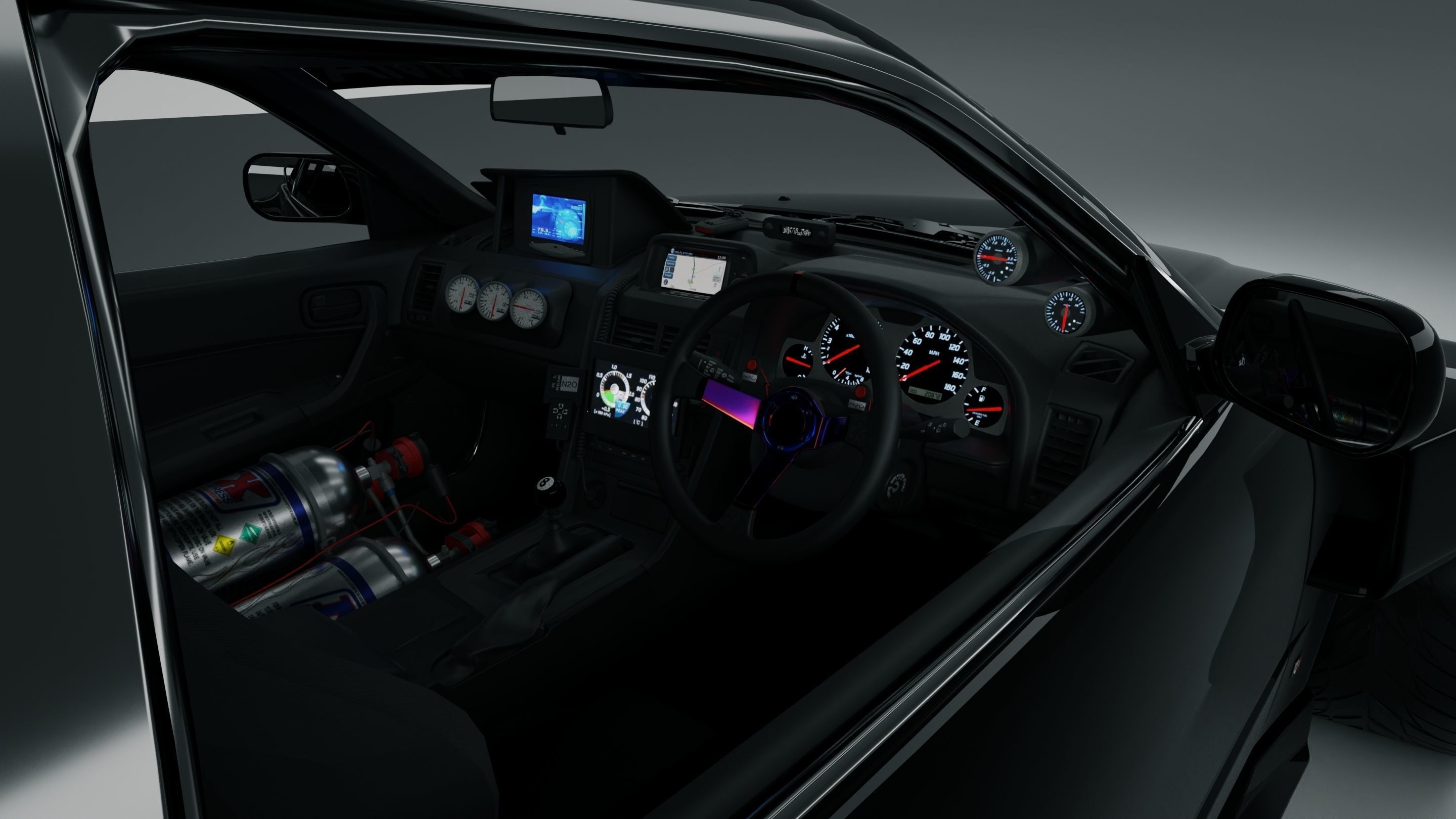 Nissan R34 Skyline widebody twin turbo 3D model_6