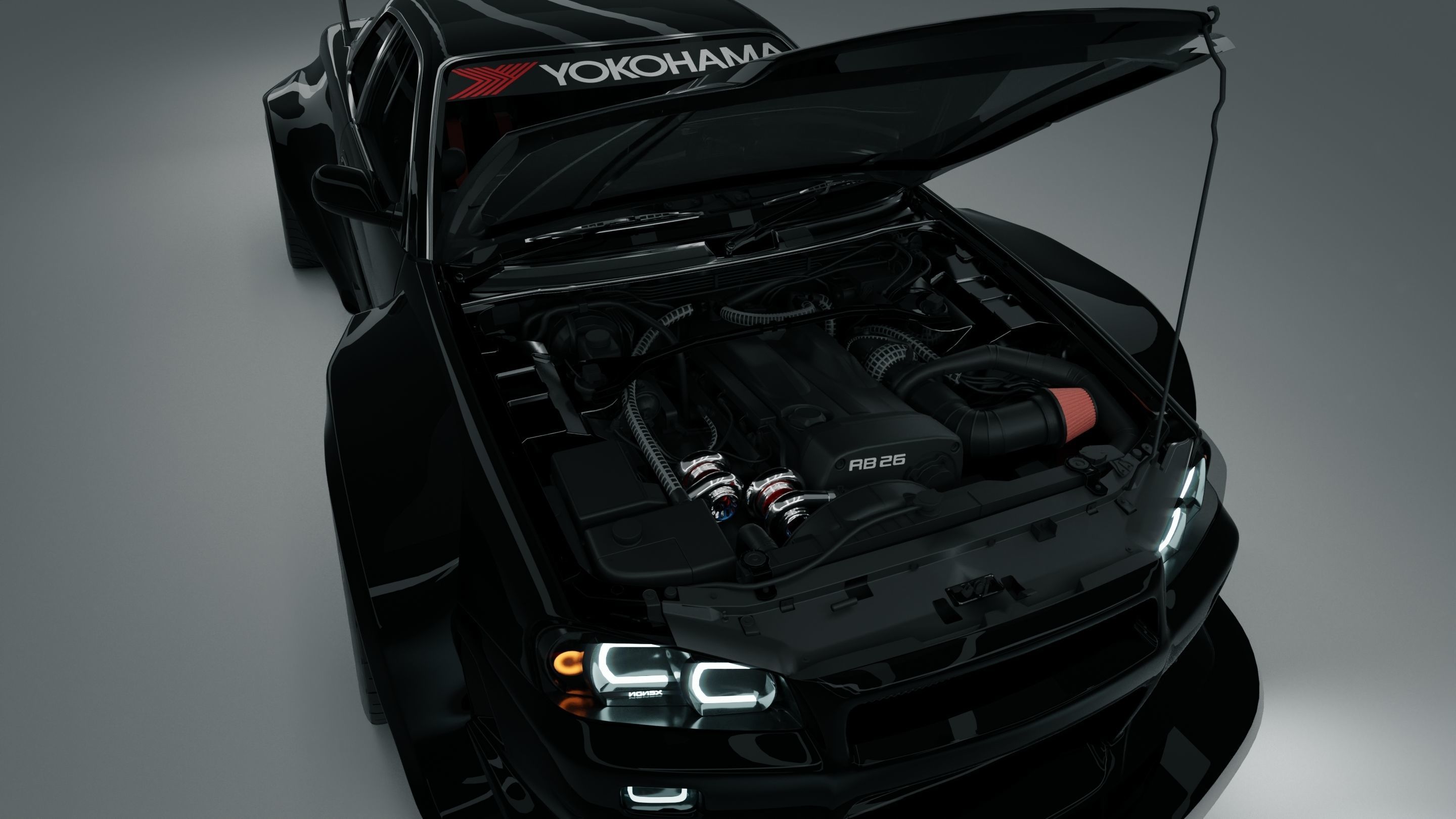 Nissan R34 Skyline widebody twin turbo 3D model_7