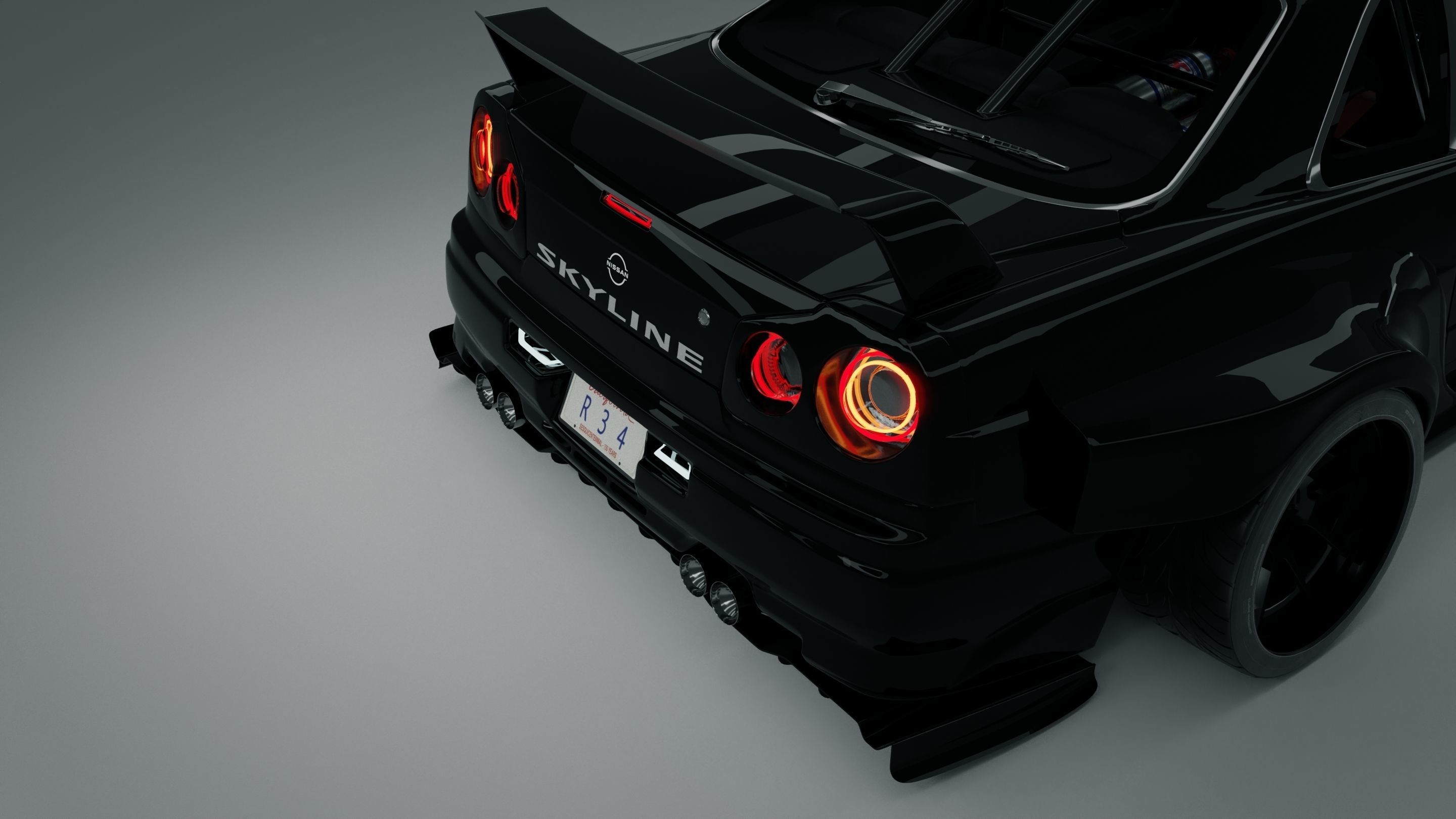 Nissan R34 Skyline widebody twin turbo 3D model_4