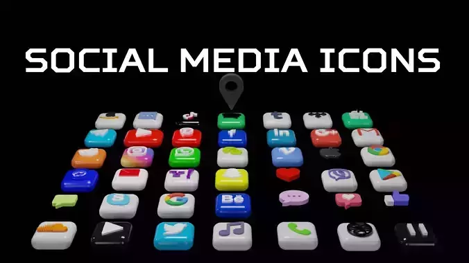 3D SOCIAL MEDIA ICONS Low-poly 3D model