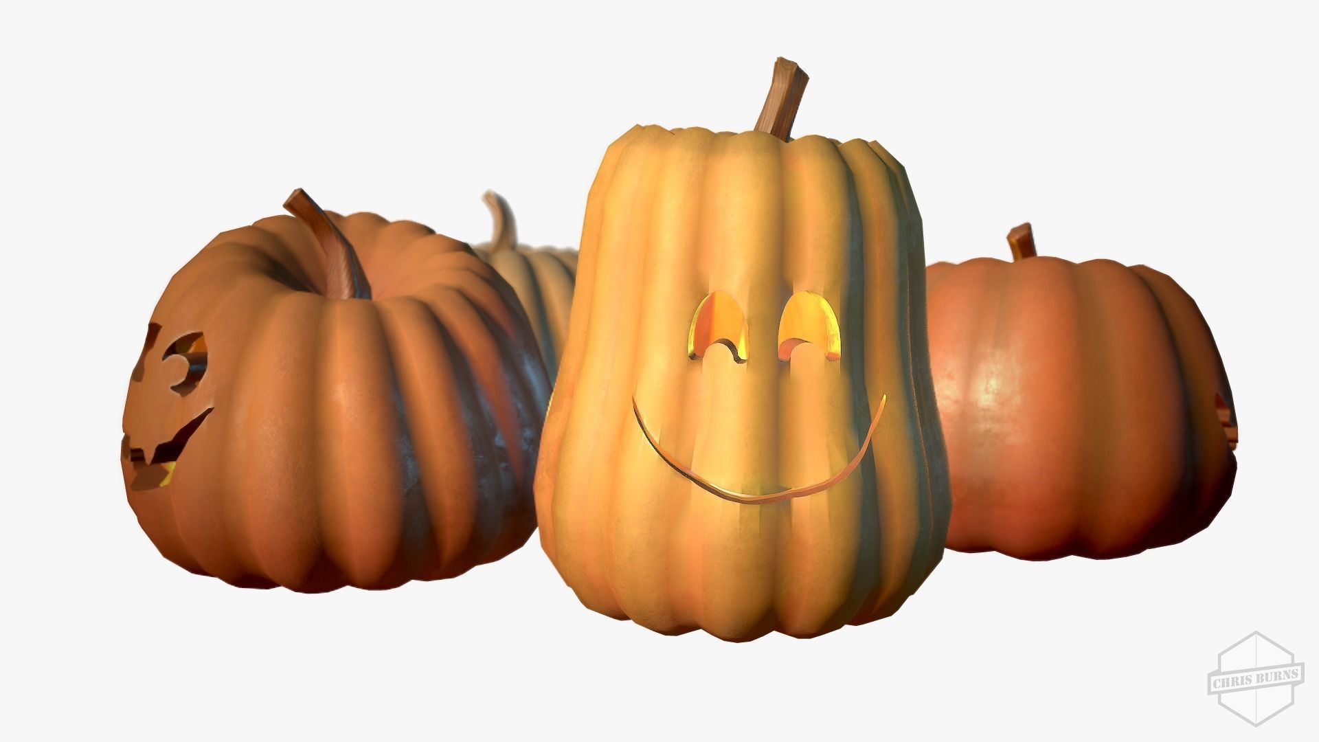 Jack-o-lanterns halloween pumpkins Low-poly 3D model_4