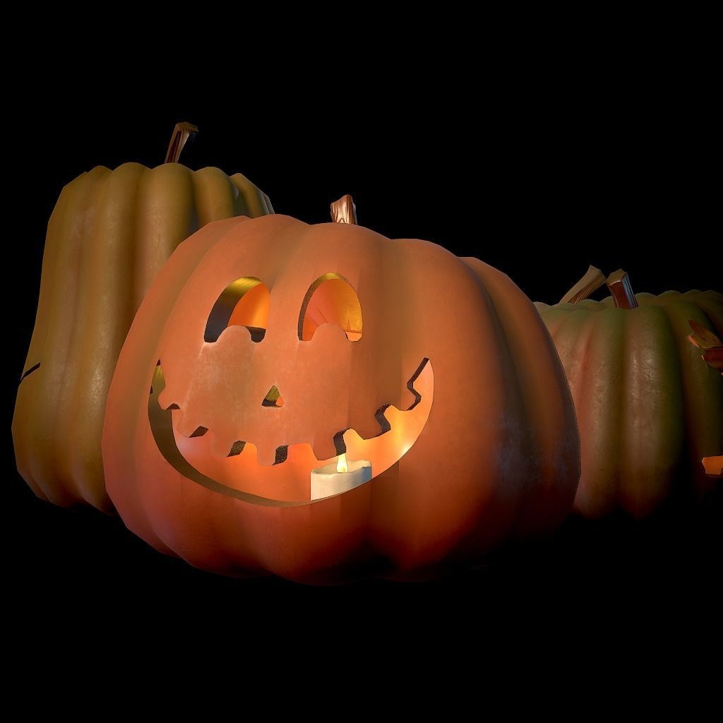 Jack-o-lanterns halloween pumpkins Low-poly 3D model_7