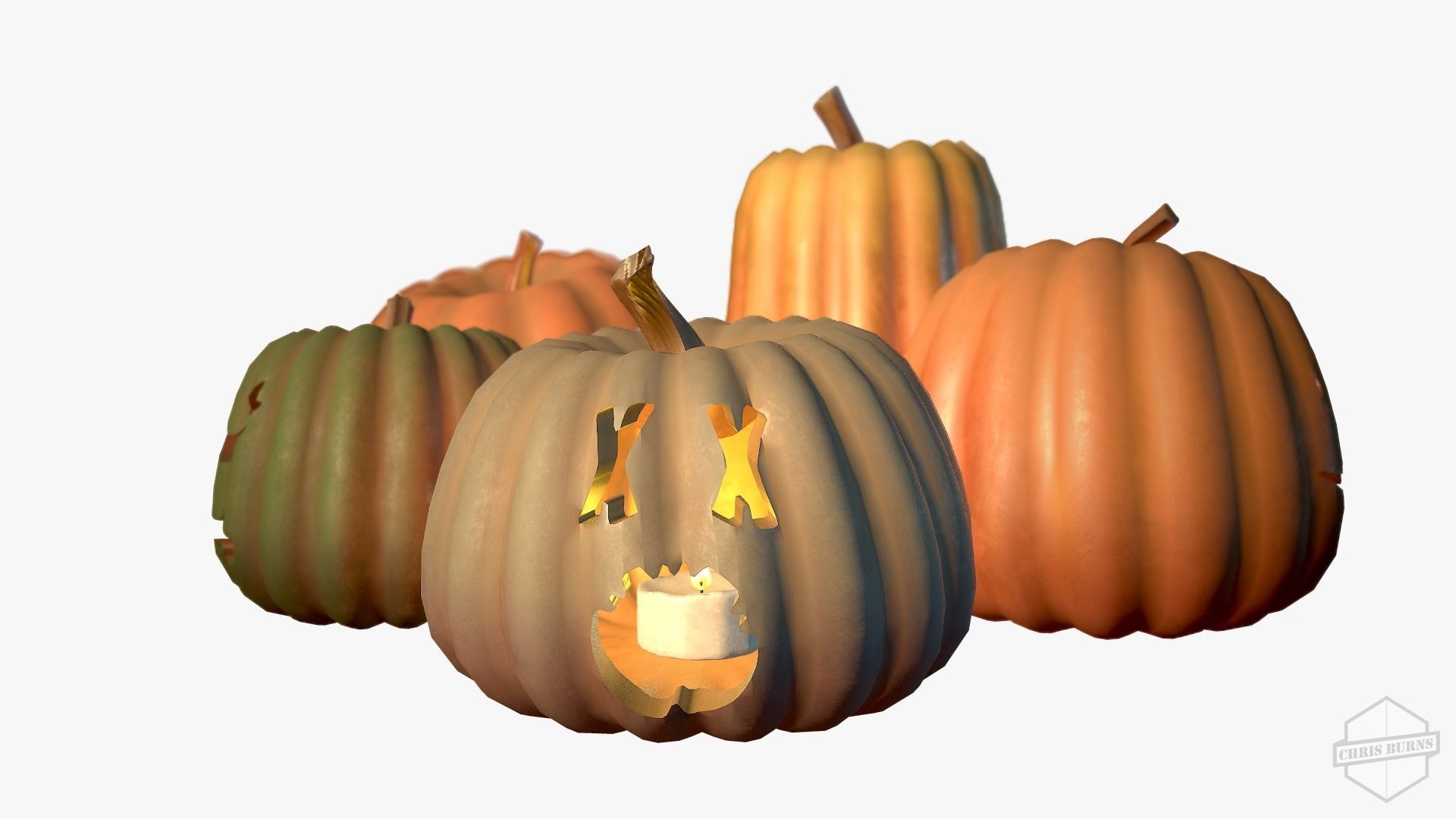 Jack-o-lanterns halloween pumpkins Low-poly 3D model_6