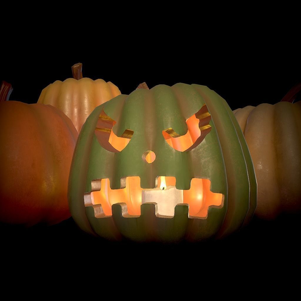 Jack-o-lanterns halloween pumpkins Low-poly 3D model_11