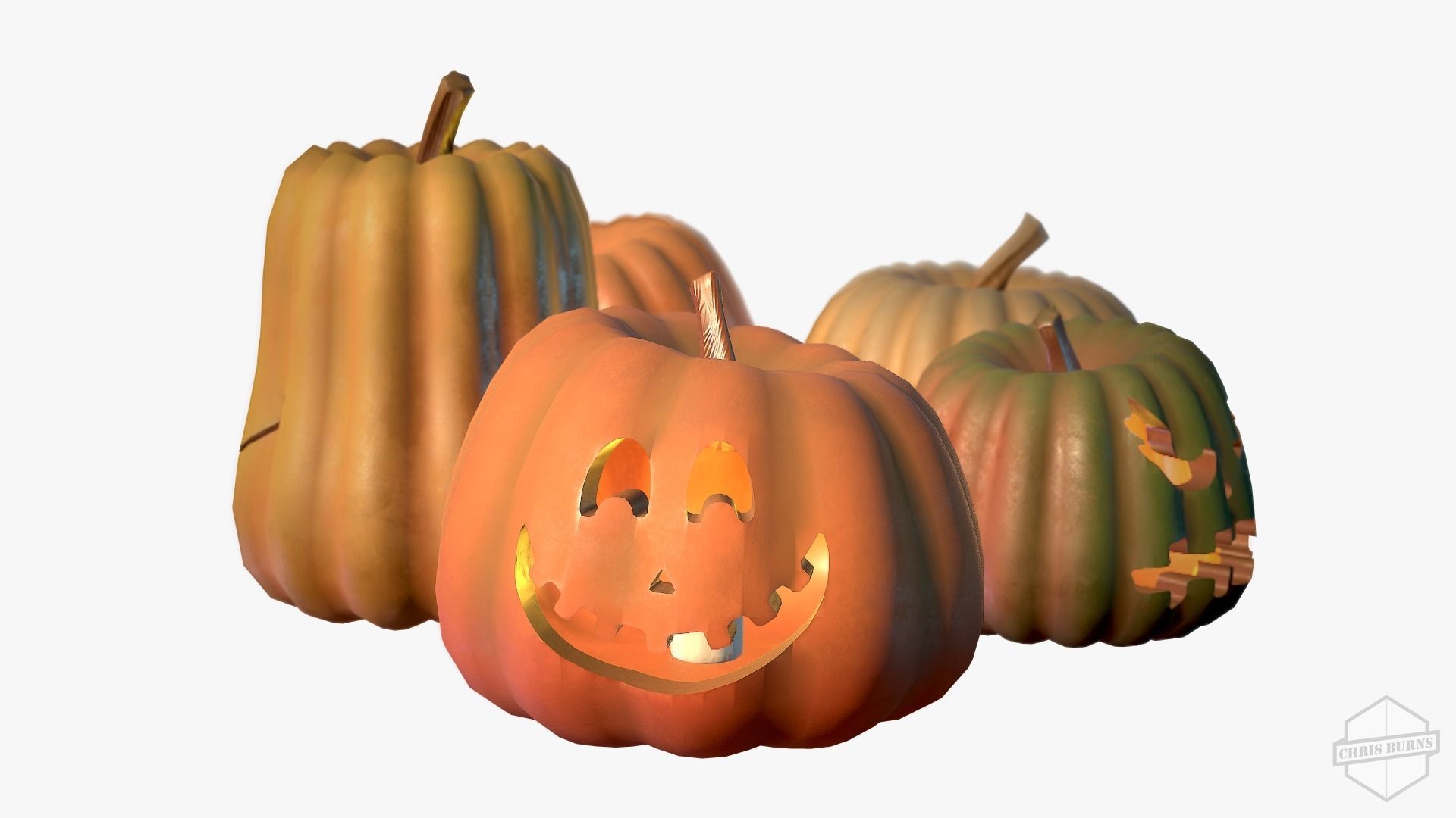 Jack-o-lanterns halloween pumpkins Low-poly 3D model_3