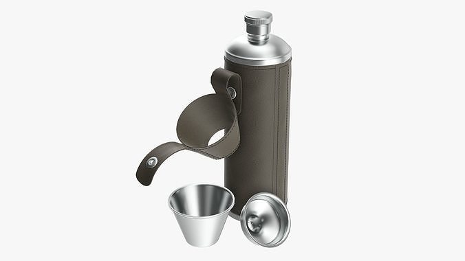 Flask with glasses leather cover opened 3D model