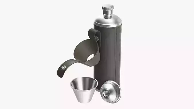 Flask with glasses leather cover opened 3D model