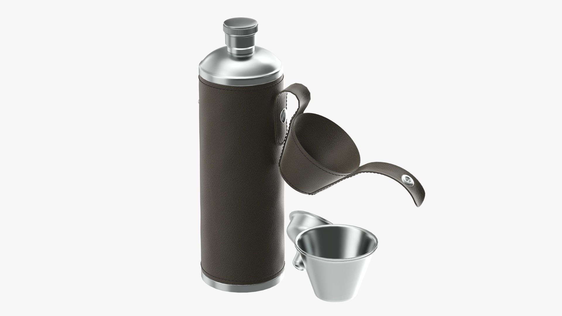 Flask with glasses leather cover opened 3D model_3