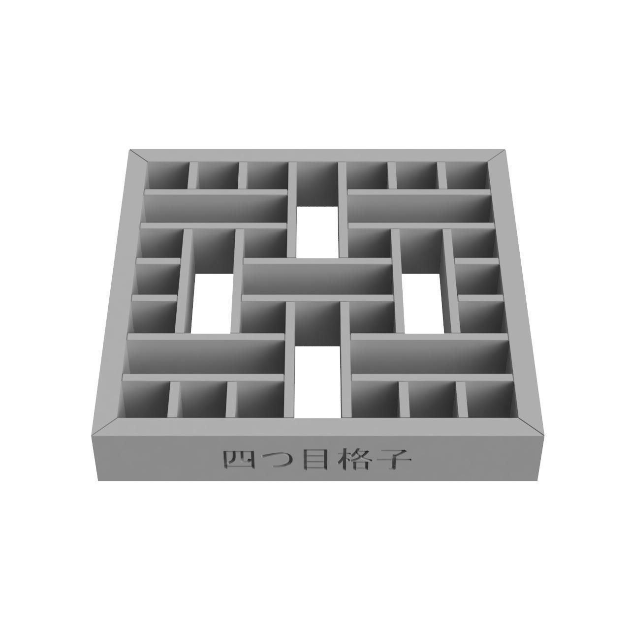 Yotsumekoshi wooden lattice frame with squares 3D print model_3