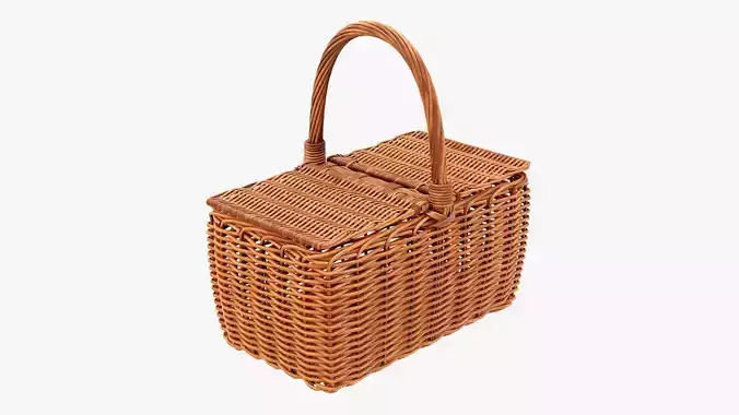 Wicker picnic basket 3D model