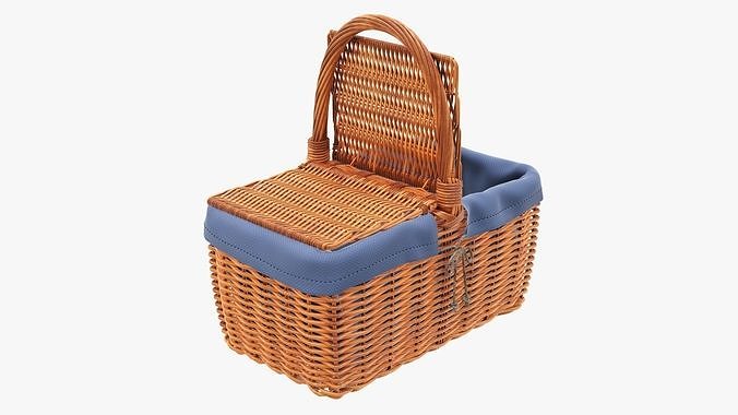 Picnic wicker basket empty  3D model 2