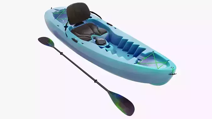 Kayak 02 and paddle 3D model