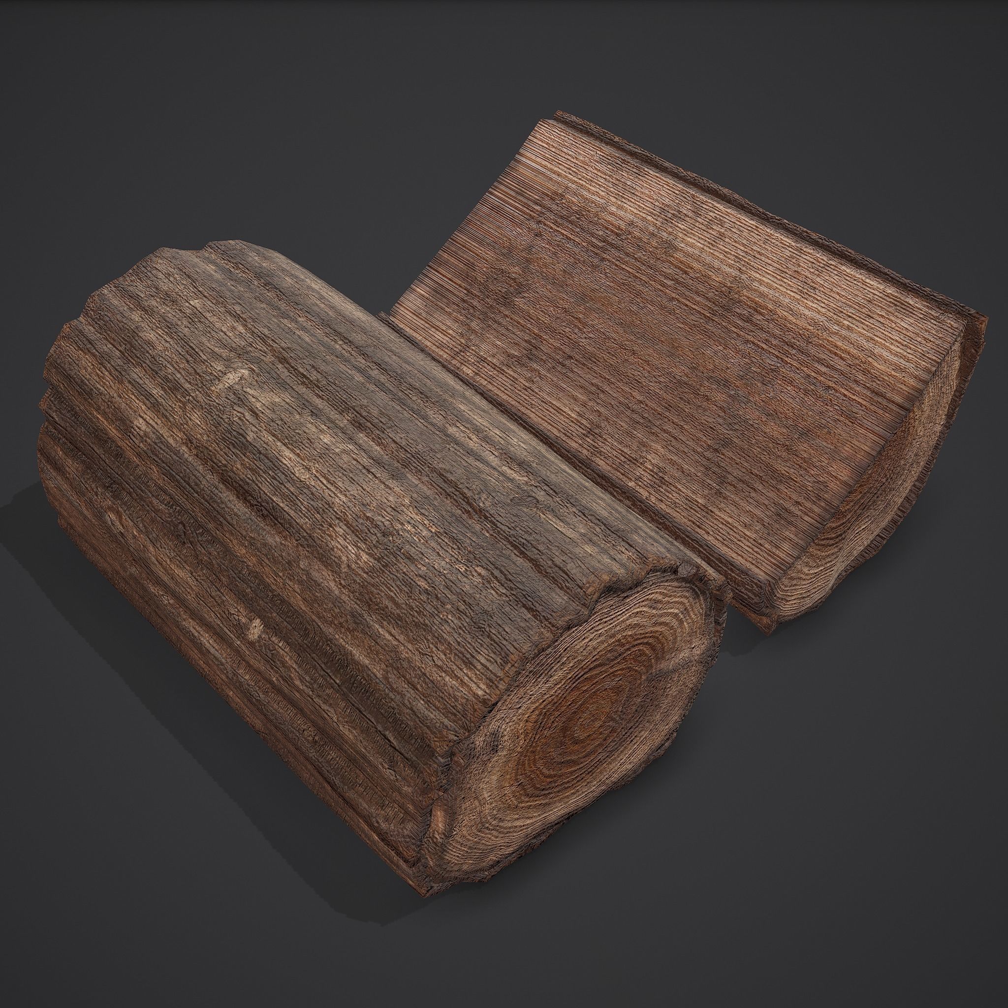 Wood Log Low-poly 3D model_5