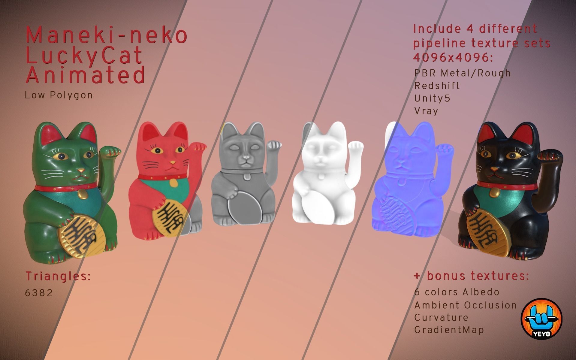 Maneki-neko - PBR Game Ready LuckyCat animated Low-poly 3D model_4