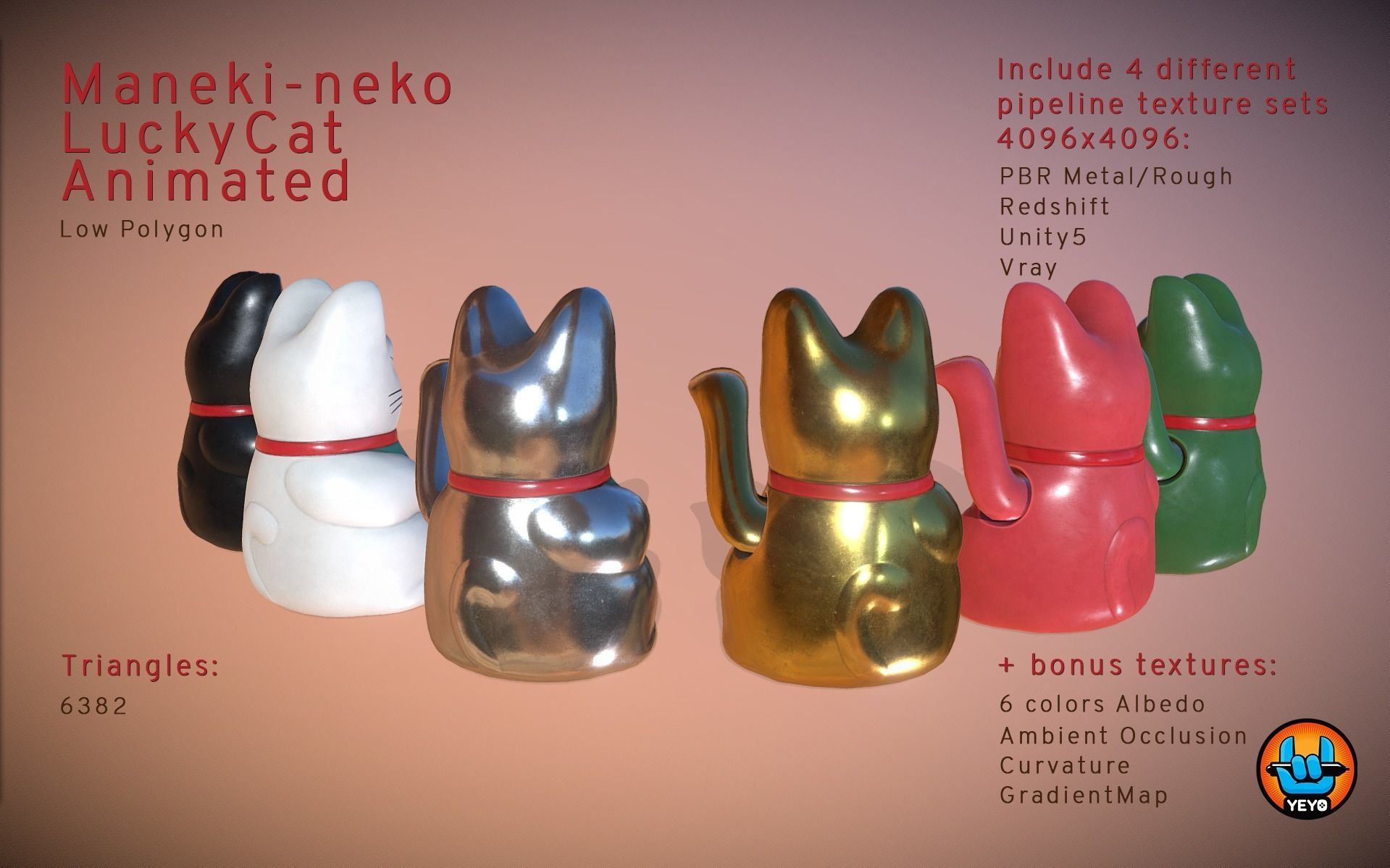 Maneki-neko - PBR Game Ready LuckyCat animated Low-poly 3D model_1