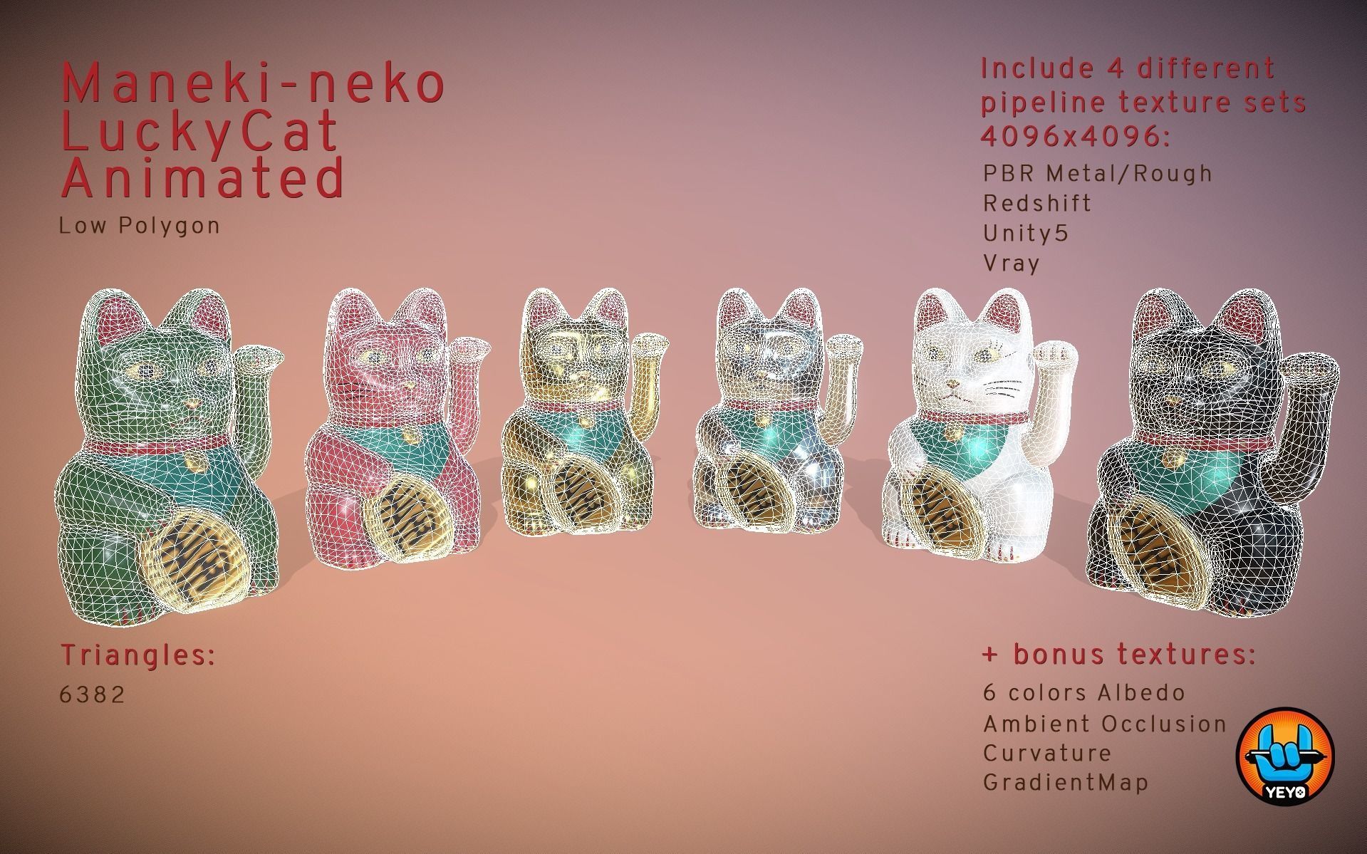 Maneki-neko - PBR Game Ready LuckyCat animated Low-poly 3D model_2