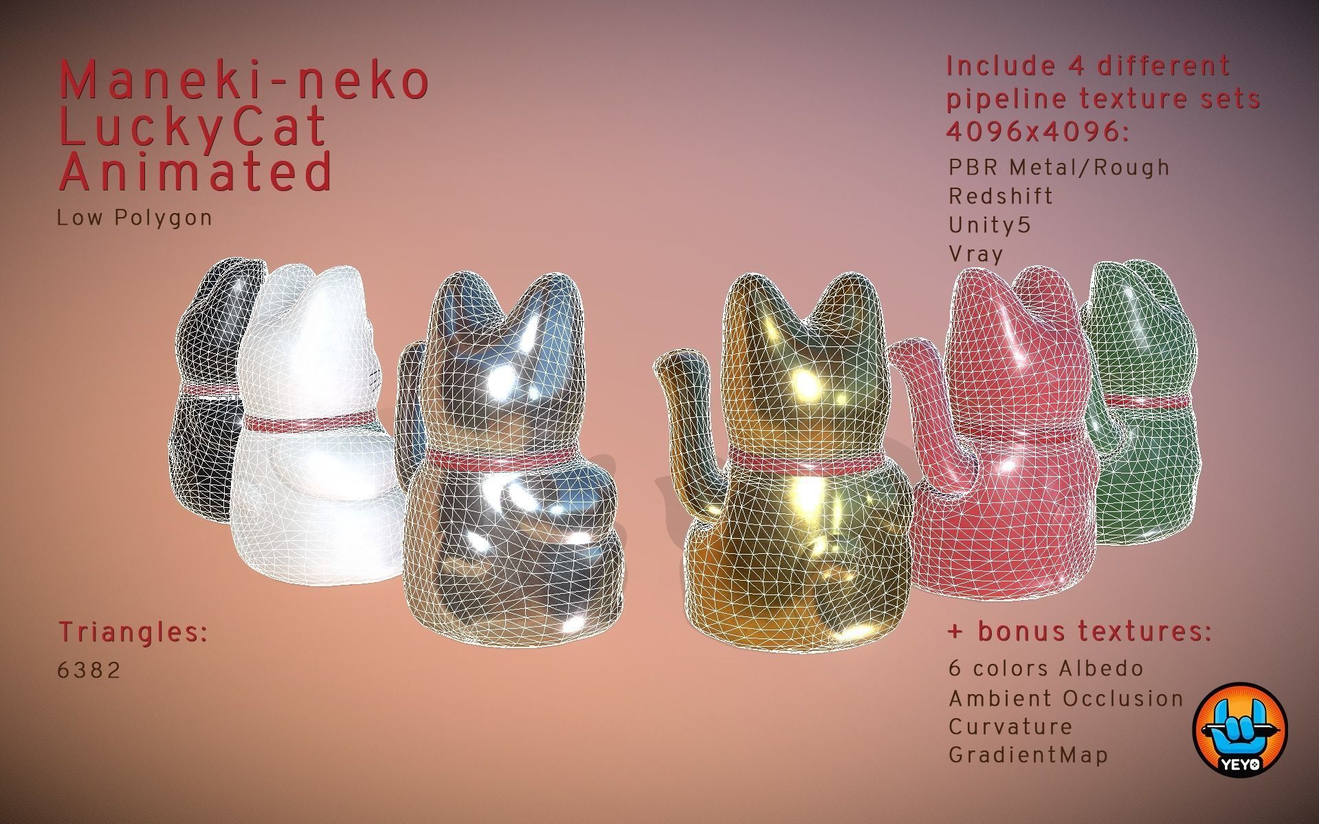 Maneki-neko - PBR Game Ready LuckyCat animated Low-poly 3D model_3