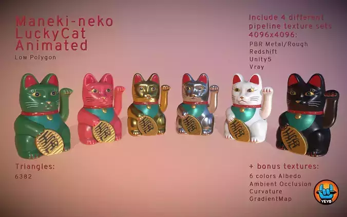 Maneki-neko - PBR Game Ready LuckyCat animated Low-poly 3D model